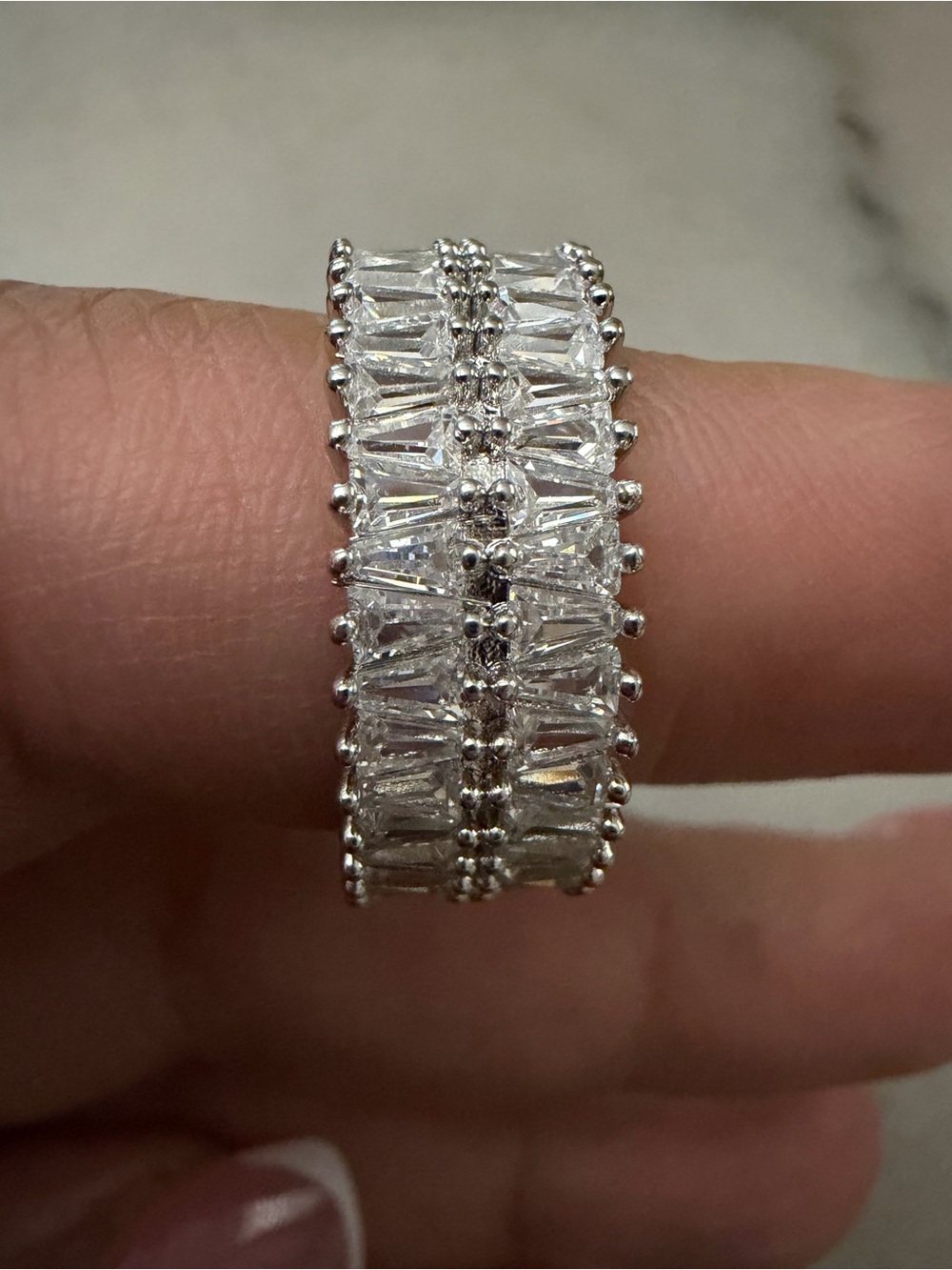 Clear Crystal Baguette Eternity Ring - adjustable